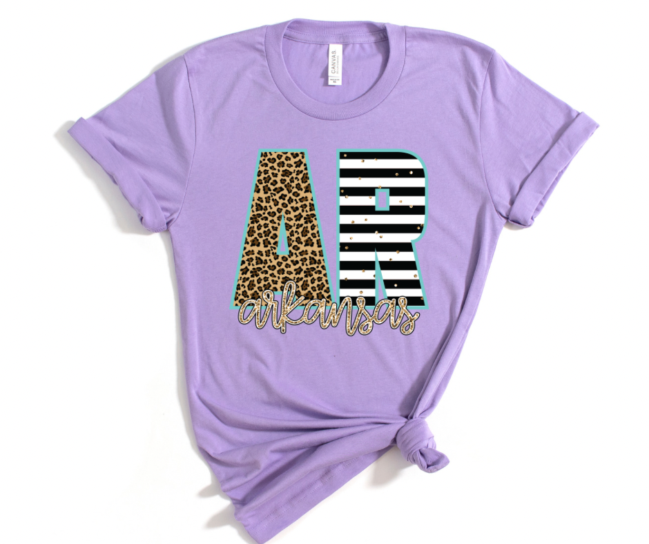 Arkansas Leopard and Stripes Graphic Tee