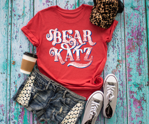 Melbourne Bearkatz White Distressed Font Red Graphic Tee