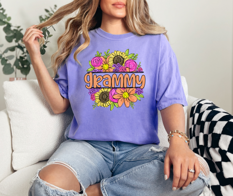 Grammy Flower Frame Violet Comfort Colors Graphic Tee