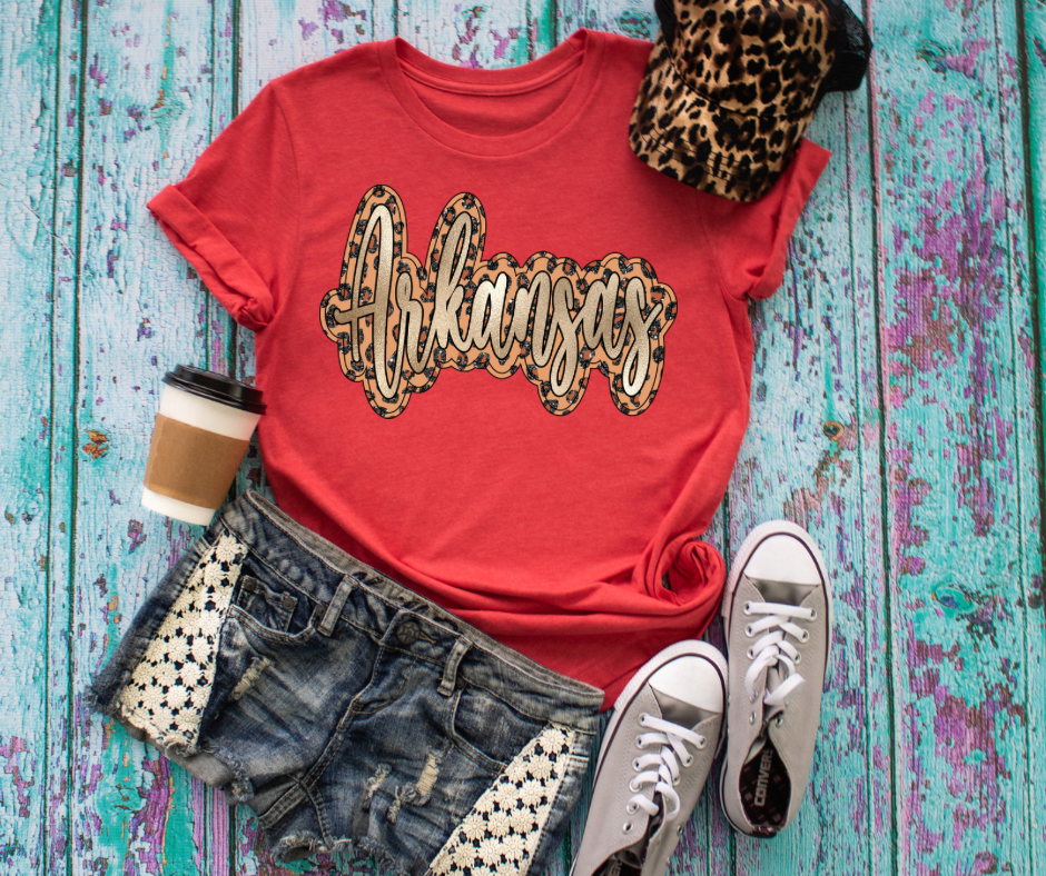 Arkansas Gold and Leopard Graphic Tee