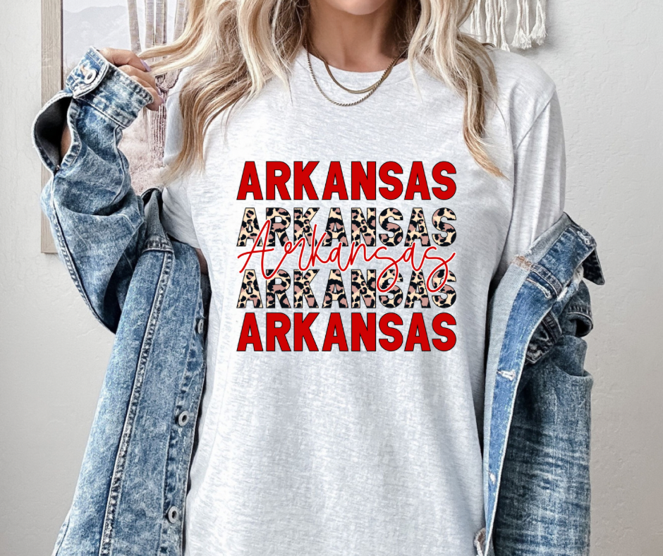 Arkansas Red and Leopard Graphic Tee
