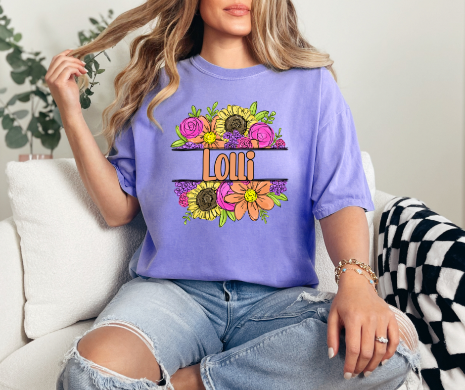 Lolli Flower Frame Violet Comfort Colors Graphic Tee