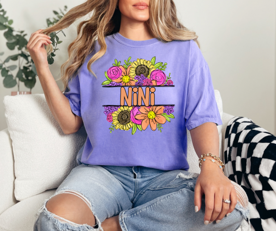 Nini Flower Frame Violet Comfort Colors Graphic Tee