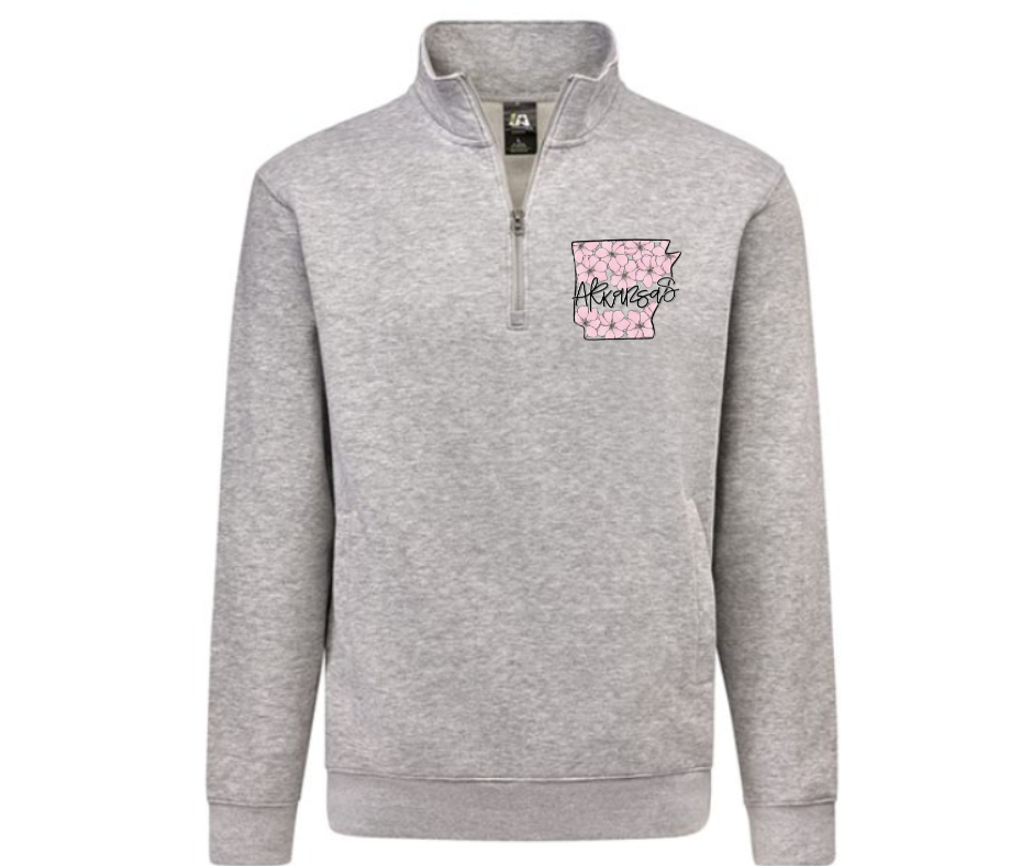 Arkansas Pink Flowers Quarter Zip Gray Pullover