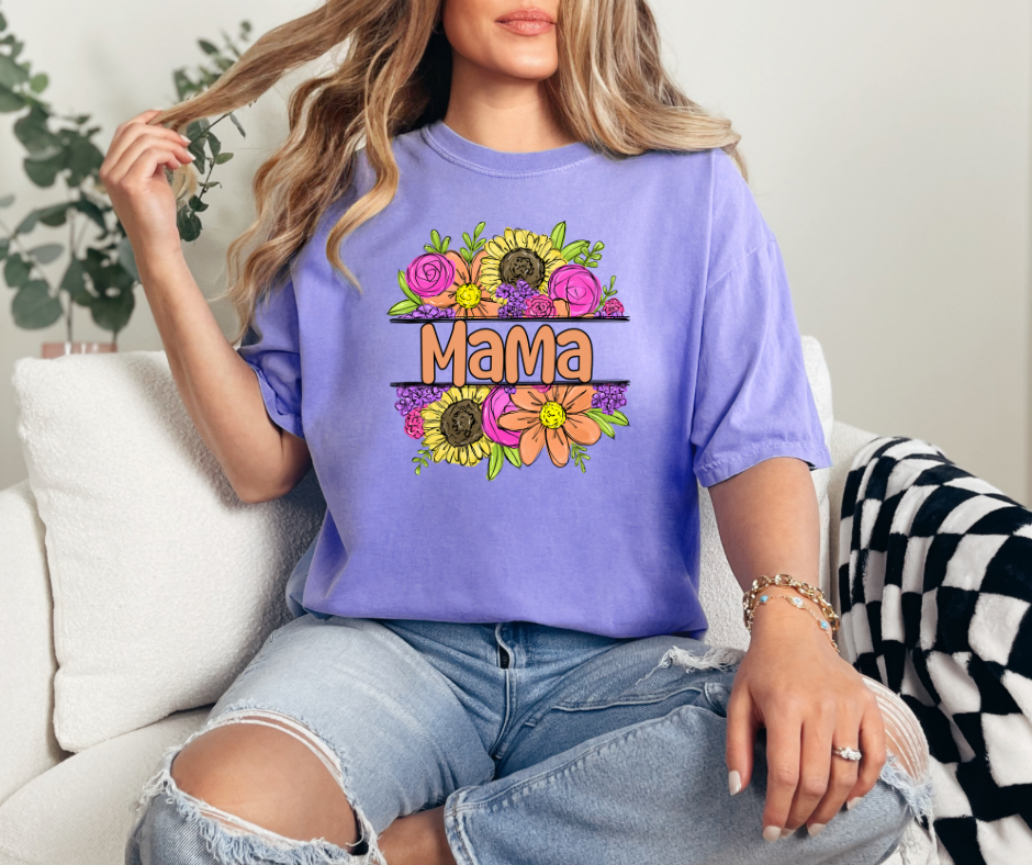 Mama Flower Frame Violet Comfort Colors Graphic Tee