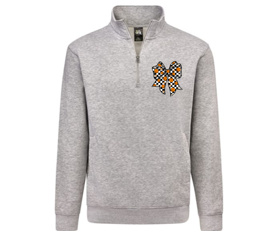Basketball Bow Quarter Zip Gray Pullover