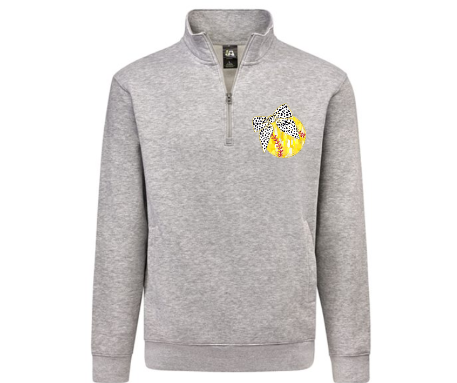 Softball Bow Quarter Zip Gray Pullover
