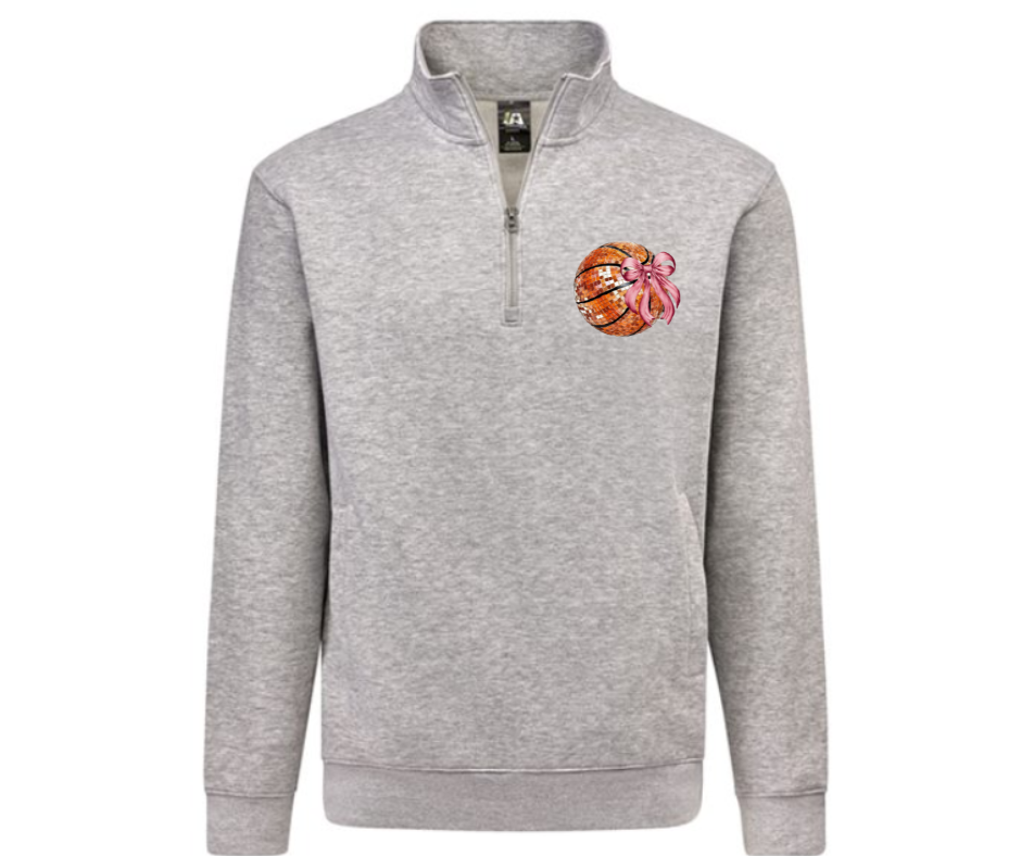Basketball Bow Quarter Zip Gray Pullover