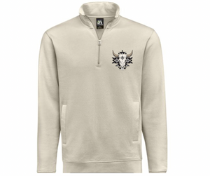 Aztec Bull Skull Print Khaki Quarter Zip Gray Pullover