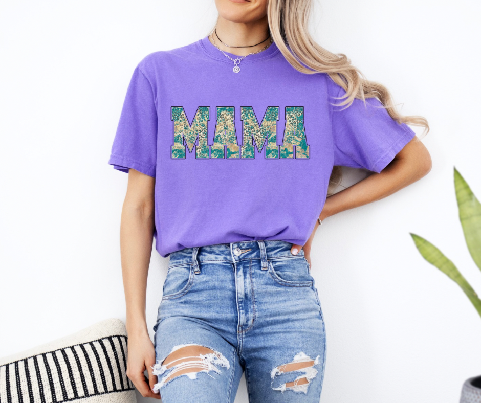 Mama Teal Gold and Violet Comfort Colors Graphic Tee
