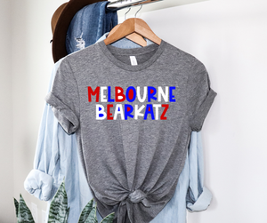 Melbourne Bearkatz Red White and Blue on Gray Graphic Tee