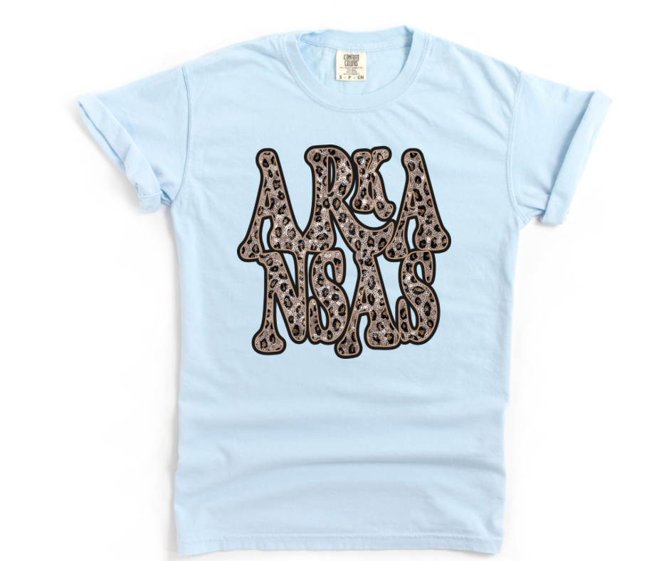 Arkansas Leopard Chambray Blue Comfort Colors Graphic Tee