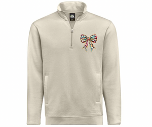 Colorful Leopard Bow Khaki Quarter Zip Gray Pullover