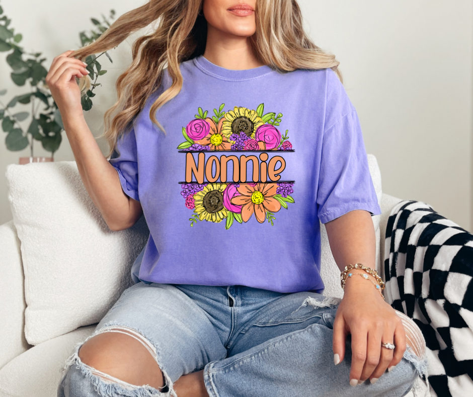 Nonnie Flower Frame Violet Comfort Colors Graphic Tee