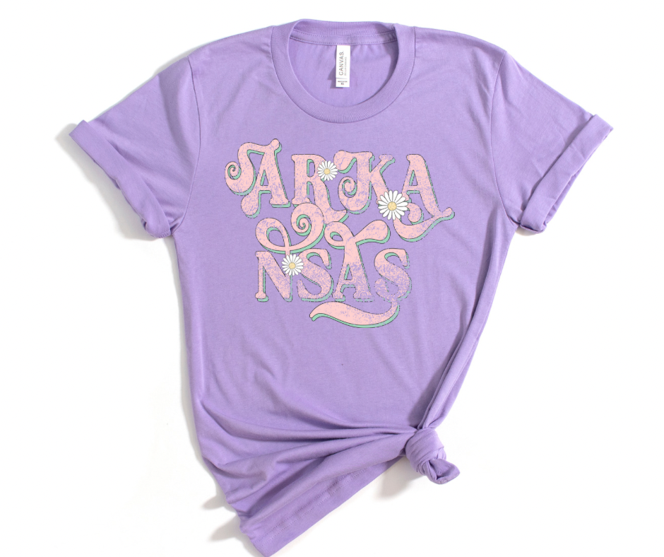 Arkansas Distressed Pink and Lavender Graphic Tee