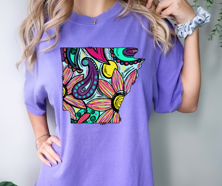 Arkansas Colorful State Violet Comfort Colors Graphic Tee