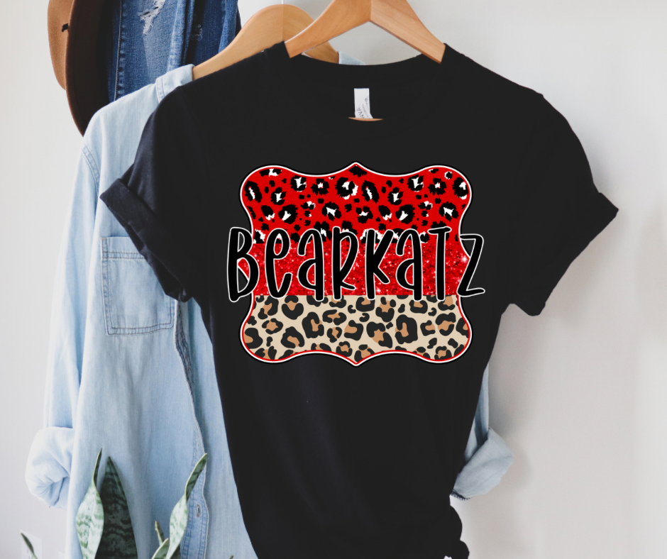 Bearkatz Red and Leopard on Black Graphic Tee