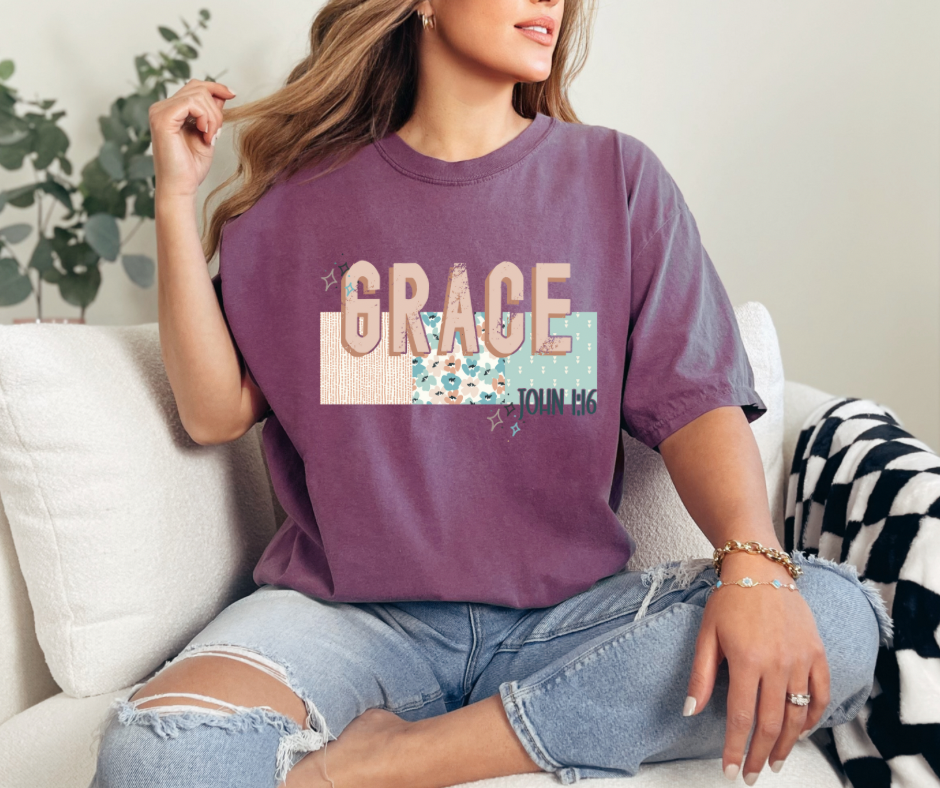 Grace John 1:16 Berry Comfort Colors Graphic Tee