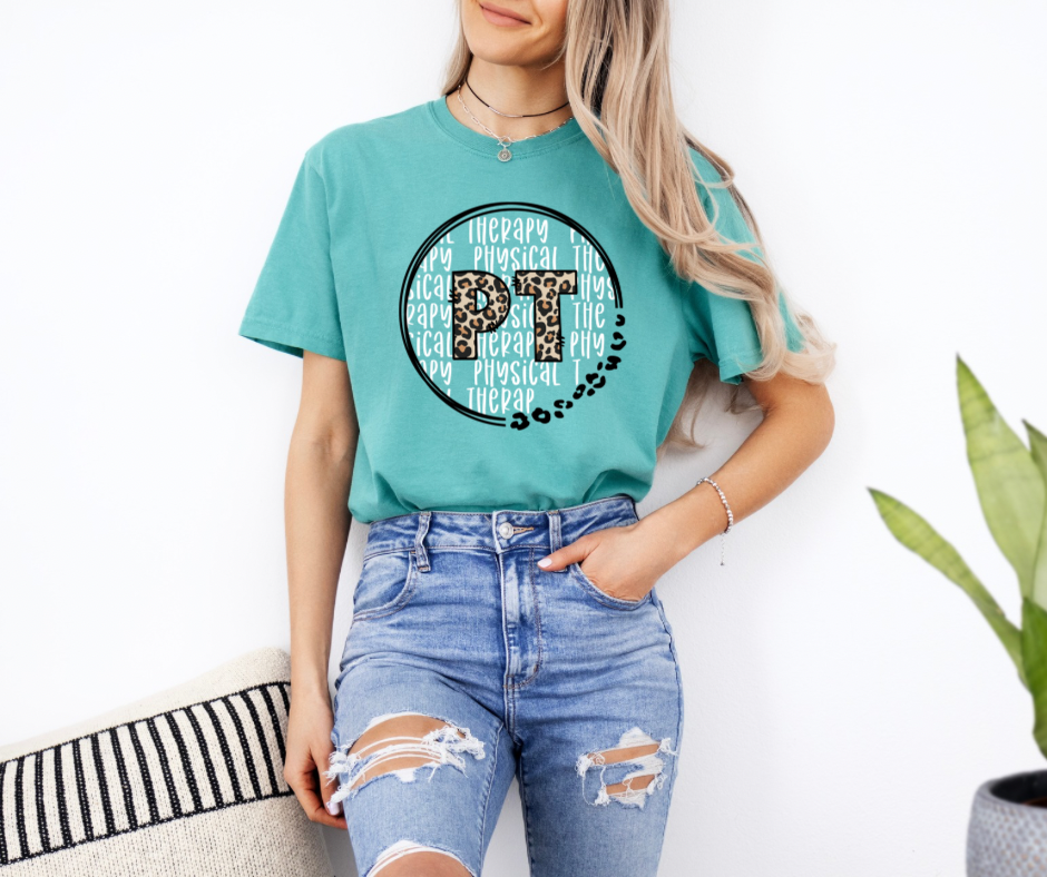 Physical Therapy PT Leopard Print Comfort Colors Graphic Tee