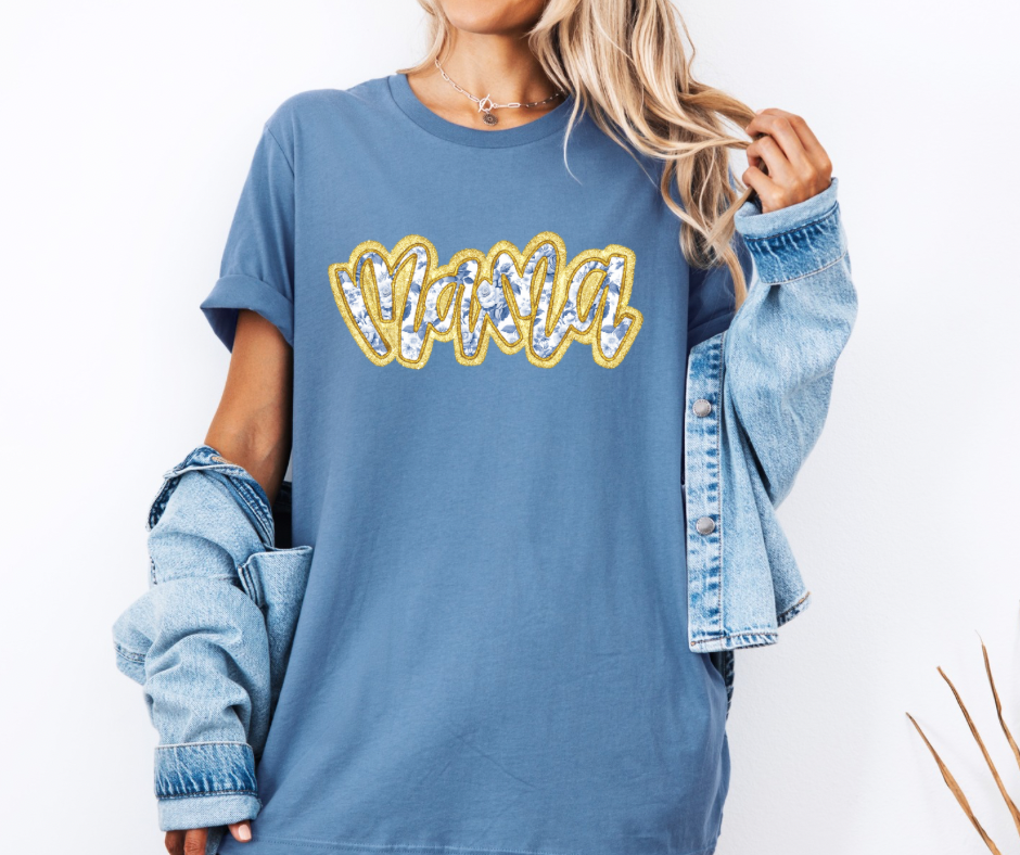 Mama Blue Toile Print Bella Canvas Graphic Tee