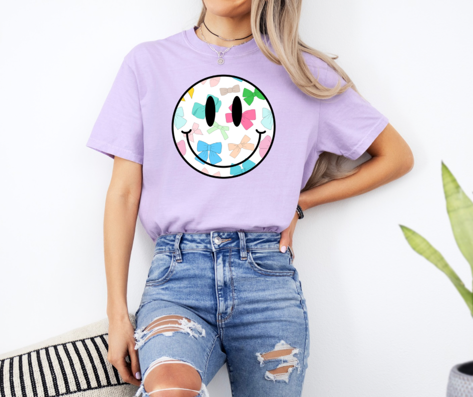 Coquette Bow Smile Face Comfort Colors Graphic Tee