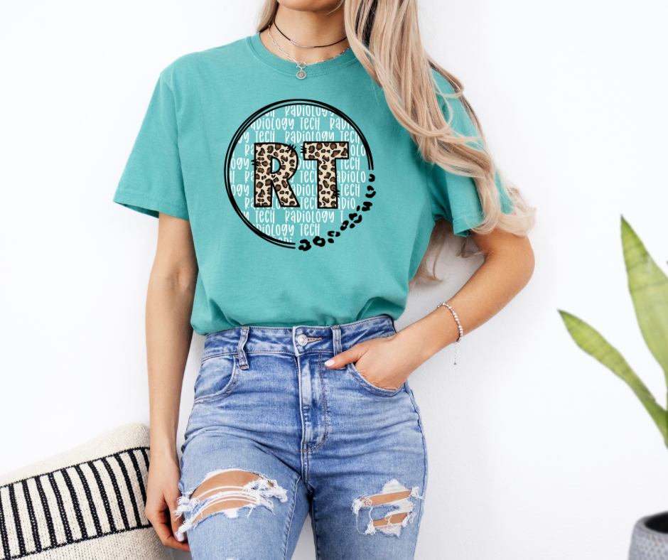 Radiology Tech RT Leopard Print Comfort Colors Graphic Tee