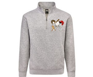Baseball Bow Collage Quarter Zip Gray Pullover