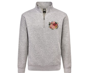 Flower Bundle Quarter Zip Gray Pullover