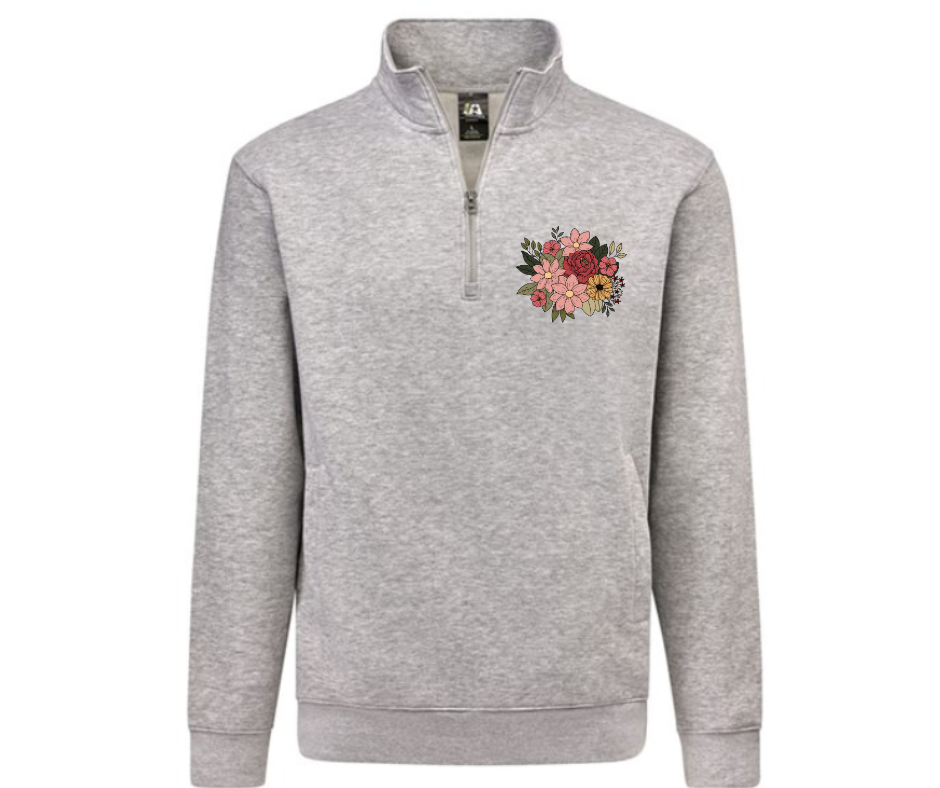 Flower Bundle Quarter Zip Gray Pullover