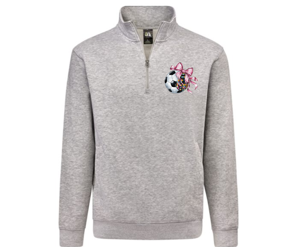 Soccer Bow Quarter Zip Gray Pullover