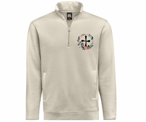 Floral Cross Khaki Quarter Zip Gray Pullover