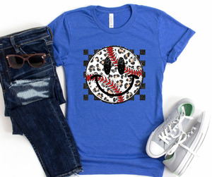 Baseball Leopard Happy Face Bella Canvas Graphic Tee