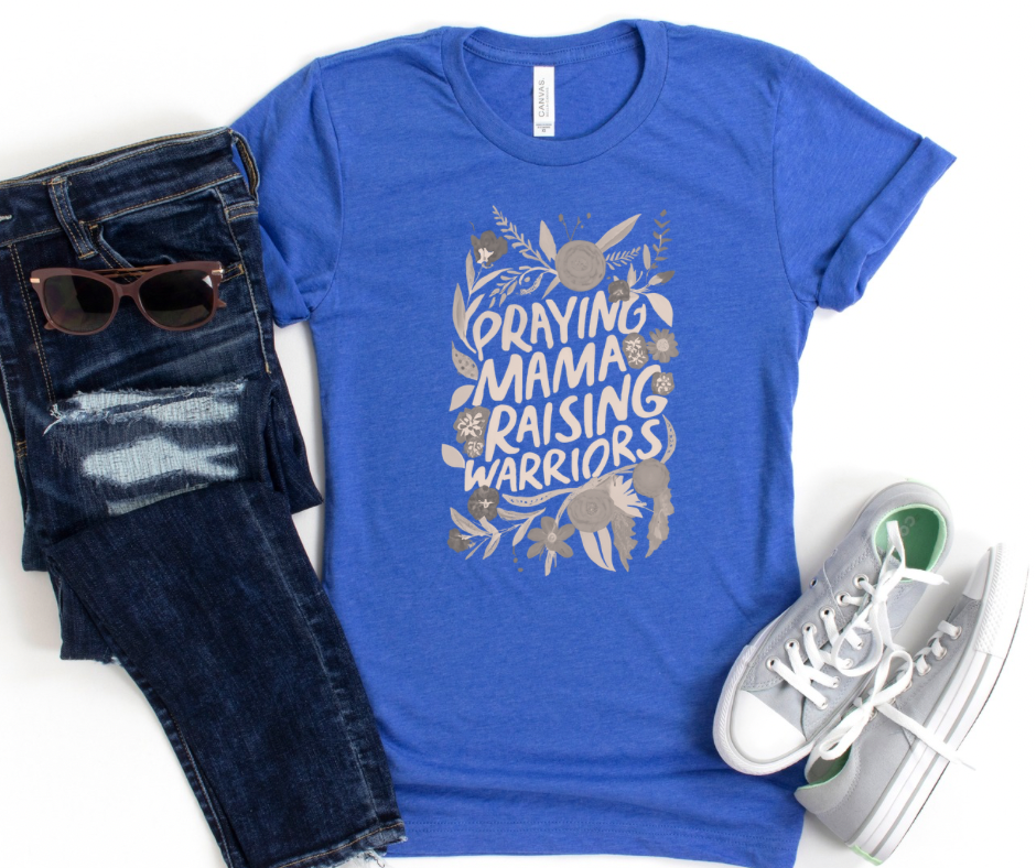 Praying Mama Raising Warriors Royal Blue Bella Canvas Graphic Tee