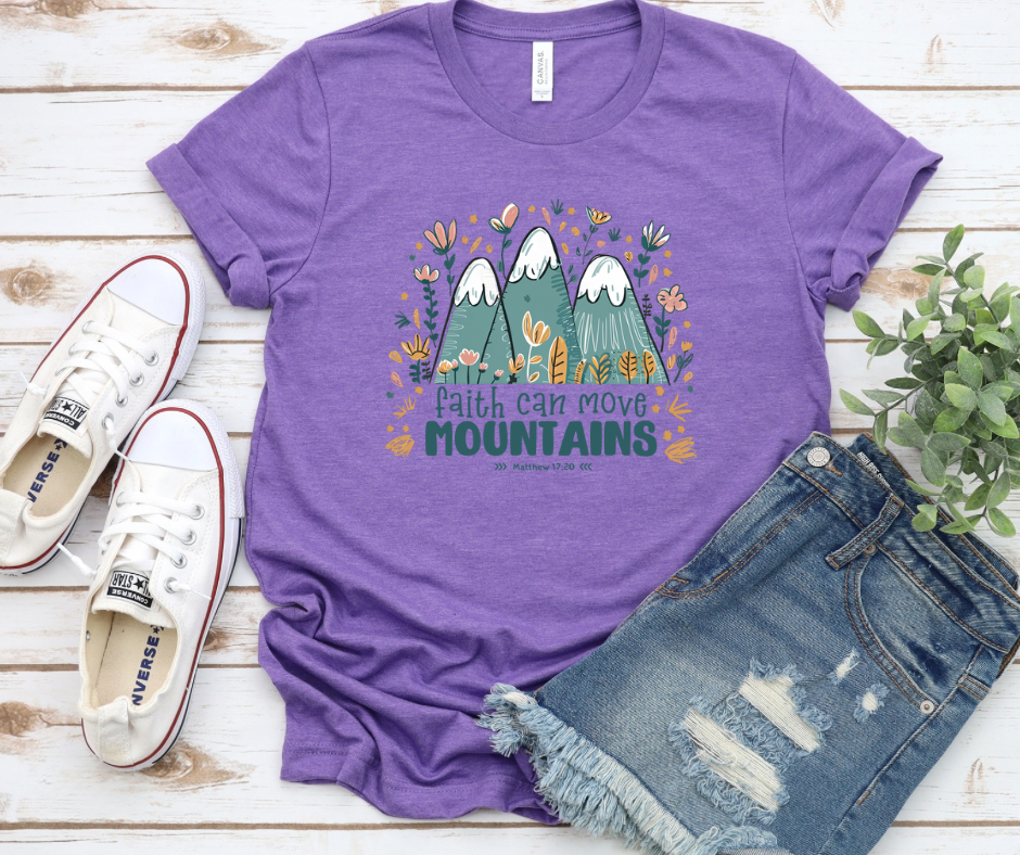 Faith Can Move Mountains Purple Bella Canvas Graphic Tee