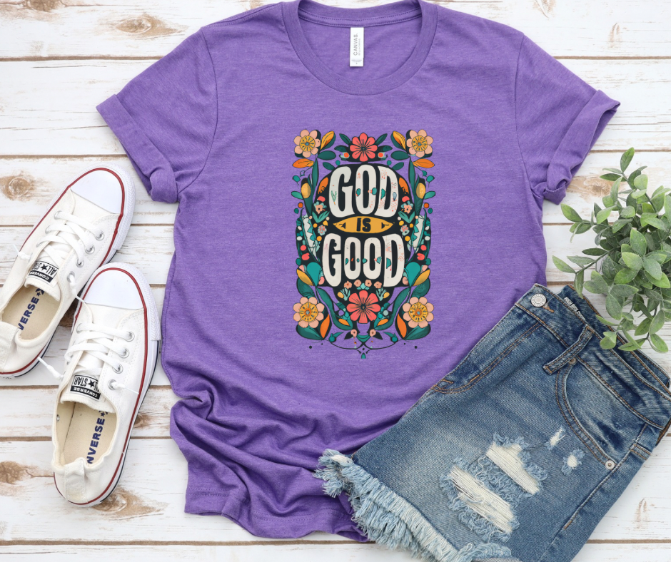 God Is Good Purple Bella Canvas Graphic Tee