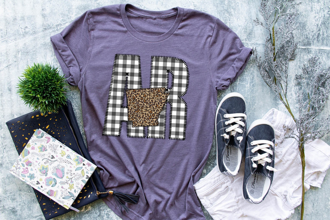 Arkansas Gingham and Leopard Graphic Tee
