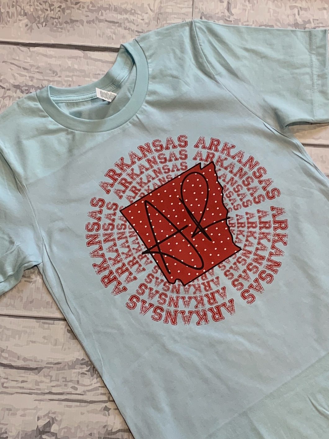 Arkansas Red Repeating Heather Ice Blue Graphic Tee