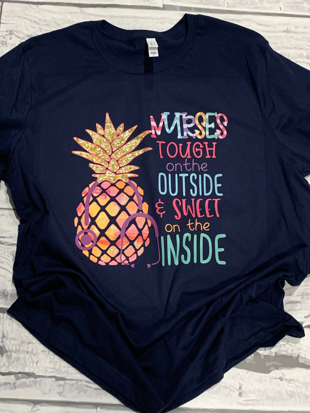 Tough on the Outside Sweet on the Inside Nurse Navy Graphic Tee